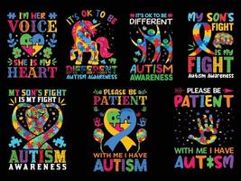 set of Autism special designs for t-shirts, posters, crafts etc. all designs are colorful and created using ribbon, puzzles, love, etc vector