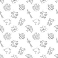 Seamless repeating pattern of panda, lotus, lantern for web sites, wrapping, printing, postcards, web sites, apps vector