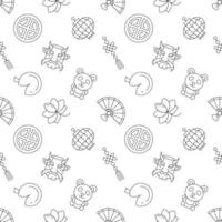 Seamless repeating pattern of panda, lotus, lantern for web sites, wrapping, printing, postcards, web sites, apps vector