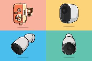 Collection of Digital Cameras vector illustration. Science and technology objects icon concept. Digital CCTV Cameras and Photography or Shooting Camera vector design. Home and City security system.