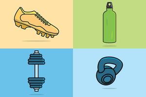 Set of Gym Fitness elements vector illustration. Gym exercise icon concept. Exercise Dumbbells, Drinking Water Bottle and Footwear Shoe vector design. Gym exercise, Gym and fitness, Work out.