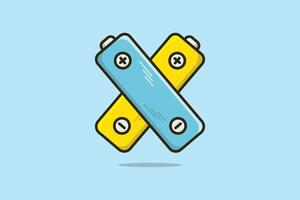 Cylinder Electric Batteries vector illustration. Industrial objects icon concept. Two batteries in cross sign with plus and minus sign vector design.