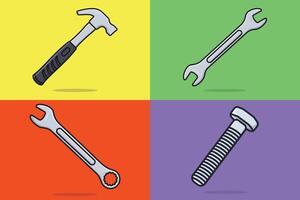 Cutting Pliers, Adjustable Water Pump Pliers, Wrench and Adjustable Wrench Working tools vector illustration. Collection of Construction and Mechanic working elements, car repairing service icons.