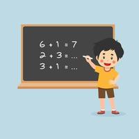 Little Boy Solving Math Problem Blackboard vector