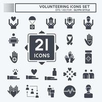 conjunto de iconos icono de voluntariado. relacionado con el símbolo del voluntariado. estilo de glifo. ayuda y apoyo. amistad vector