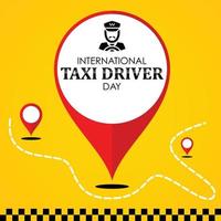 diseño de plantilla del día internacional del taxista con ubicación de mapa de pin rojo vector