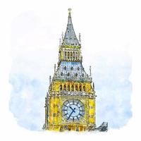Big Ben London United Kingdom Watercolor sketch hand drawn illustration vector