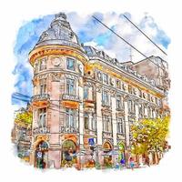 Bucharest Romania Watercolor sketch hand drawn illustration vector