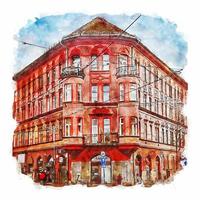 Architecture Budapest Hungary Watercolor sketch hand drawn illustration vector