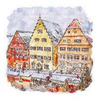 Rothenburg Germany Watercolor sketch hand drawn illustration vector