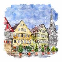 Esslingen Germany Watercolor sketch hand drawn illustration vector