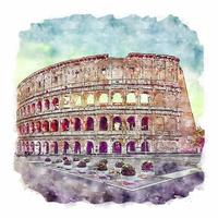 coliseo roma italia acuarela boceto dibujado a mano ilustración vector