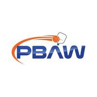letra pbaw para el equipo deportivo de pickleball con logotipo vector