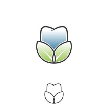Teeth in outline style with leaf for element design vector