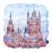 Houses of Parliament London Watercolor sketch hand drawn illustration vector