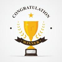 Congratulation letter with trophy cup in gold color vector