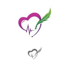 Heart icon with pulse and quill vector