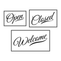 Lettering Open Closed and Welcome door sign for element design vector