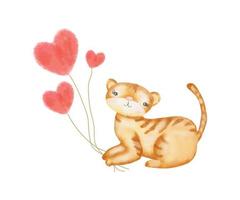 Tiger cub with hearts vector