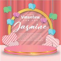 Social Media Post Valentin Day greeting cards for you with heart and podium ornaments vector