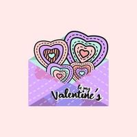 saludos de san valentin con ilustraciones de cartas de amor y formas con varios patrones. ilustración vectorial vector