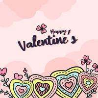 Valentine's greetings with illustrations of love shapes with various patterns and flowers. Vector illustration