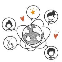 dibujado a mano doodle comunicación global redes sociales red ilustración