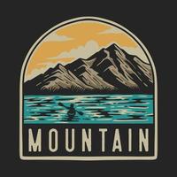 vista de ilustración vectorial de la montaña en medio del lago en un día claro para el diseño de camisetas vector