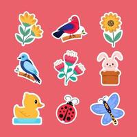 Colorful Spring Season Stickers Collection Set vector