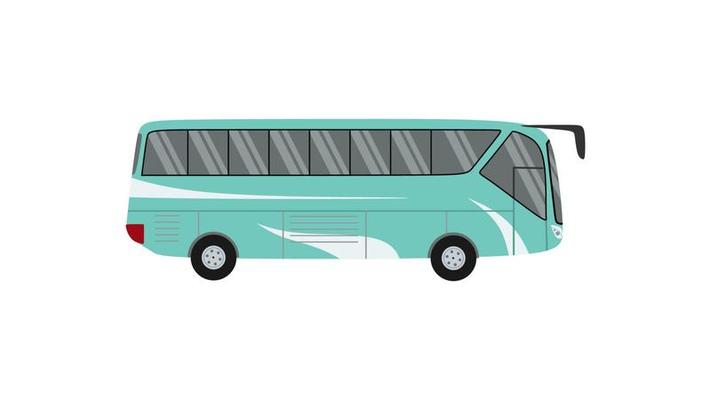 Big blue bus isolated on white background.