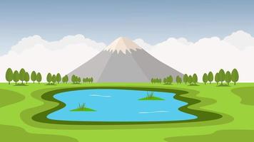 lake and mountain flat vector nature landscape background.