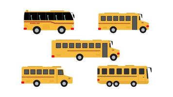 Set of five school bus isolated on white background. vector