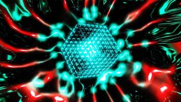 accelerating cube in colorful sci-fi tunnel vj loop abstract template background 3d render  illustration photo