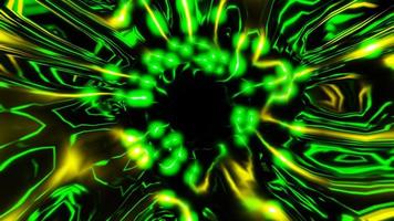 túnel de ciencia ficción verde amarillo con un resplandor de luces vj loop animación 3d render ilustración