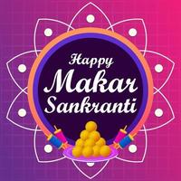 happy makar sankranti rectange social media post template circle purple frame vector illustration