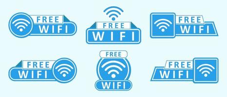 wifi free zone blue color wireless set bundle stickers design icon hotspot connection area collection vector