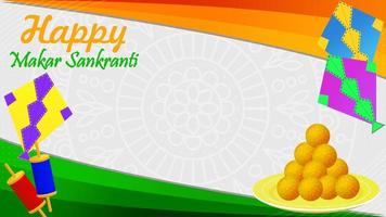 happy makar sankranti web banner abstract ornament kite text copy space vector illustration