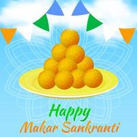 happy makar sankranti social media post square template vector illustration