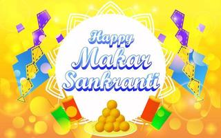 happy makar sankranti with flare light orange gradient web banner vector illusration