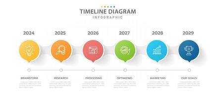 plantilla infográfica para negocios. Calendario de diagrama de línea de tiempo moderno de 6 pasos con círculo y temas, infografía vectorial de presentación. vector