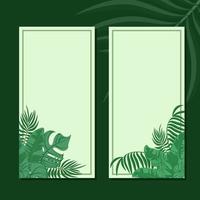 set of aesthetic green pastel vertical banner with decorative leaves element vector