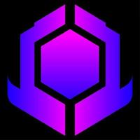 Purple blue frame cube logo vector isolated illustration. Neon cube badge vector for logo, icon, sign, symbol, design or decoration. Abstract logo of cube in frame