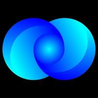 ilustración aislada de vector de logotipo de conexión de doble esfera. vector abstracto de doble círculo para logotipo, icono, signo, símbolo, diseño o decoración. logotipo de relación de orbe doble azul