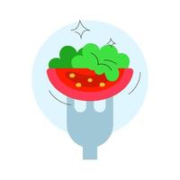 Ensalada con cuchara de tenedor, logotipo de diseño plano de comida vegetal, icono, signo, símbolo. ilustración vectorial eps10 vector