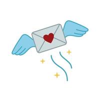 Flying love message with wings. Love letter icon. Love is in the air concept. Valentines day icon in doodle style. Hand drawn illustration. Letter envelope with wings vector