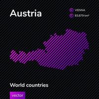 Vector abstract map of Austria with violet striped texture and striped dark background