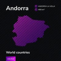 Vector abstract map of Andorra with violet striped texture and striped dark background