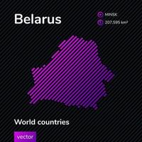 Vector abstract map of Belorus with violet striped texture and striped dark background