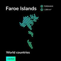 Vector abstract map of Faroe Islands with mint striped texture and black background