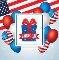 happy labor day holiday banner with gift box and balloons helium vector